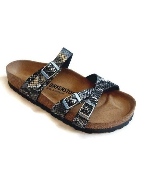 Birkenstock Shoes - Birkenstock Franca Womens 7 EU 38 Python Birko-Flor Sandals Black Regular Fit